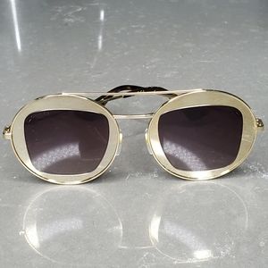 Gucci Gold Round Double Bridge Sunglasses